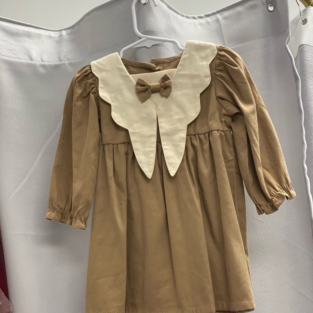 Adorable Tan Dress with Cream Collar